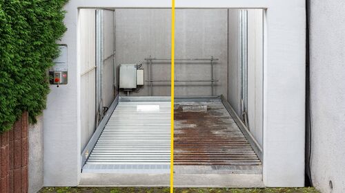 Vergleich altes und neues Fahrblech in einem Parksystem